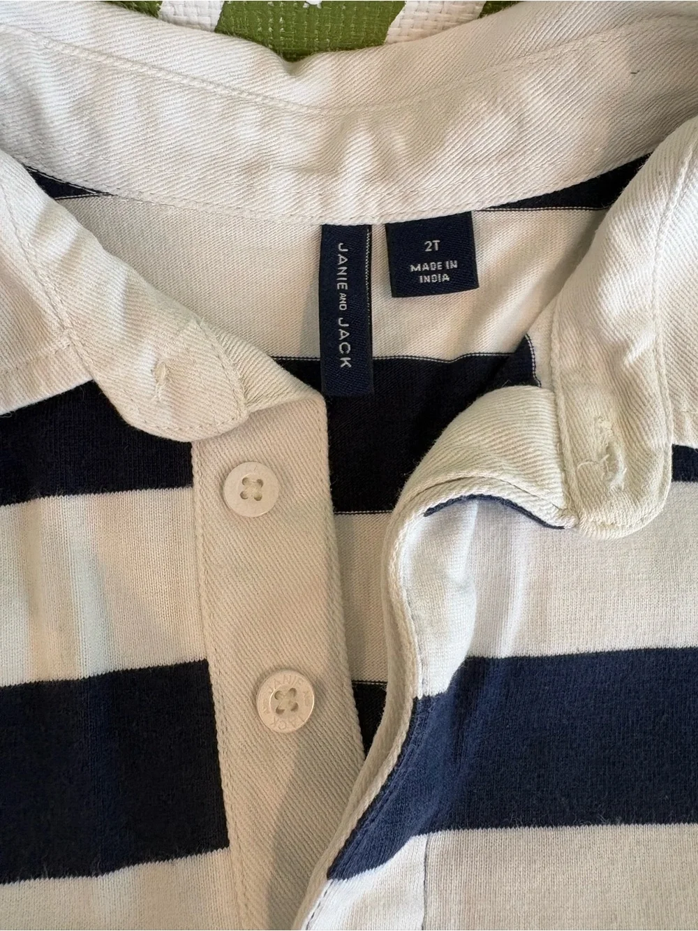 Janie and Jack Navy and White Striped Rugby Top with Gray Plaid Shorts